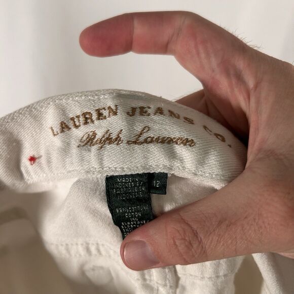 Lauren Jeans Co Ralph Lauren Pants Women 12 White Denim Pockets Classic Straight - Picture 9 of 10